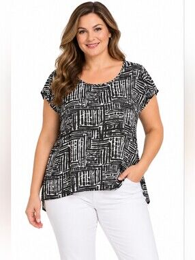 Torrid Women's Blouse Top High Low Gigham Abstract Black White Size 1X Boho